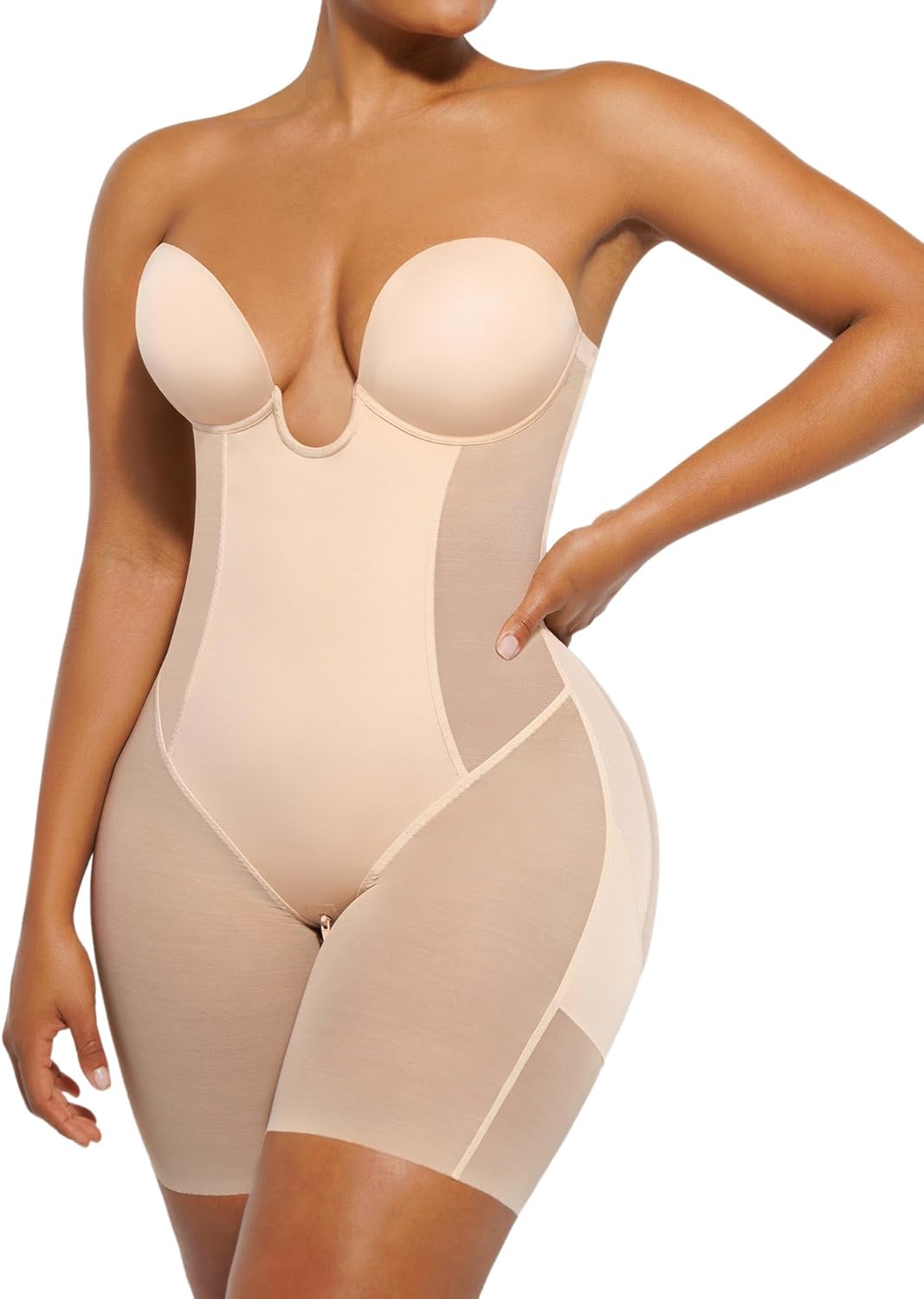 Strapless Shapewear for Women Deep Plunge Corset Tummy Control Backless Bodysuit Mid Thigh Full Body Shaper