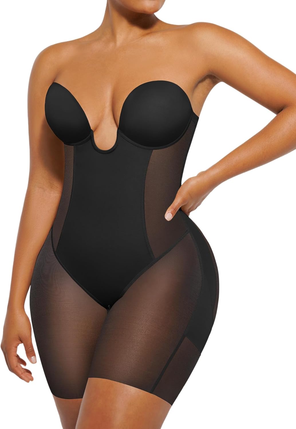 Strapless Shapewear for Women Deep Plunge Corset Tummy Control Backless Bodysuit Mid Thigh Full Body Shaper