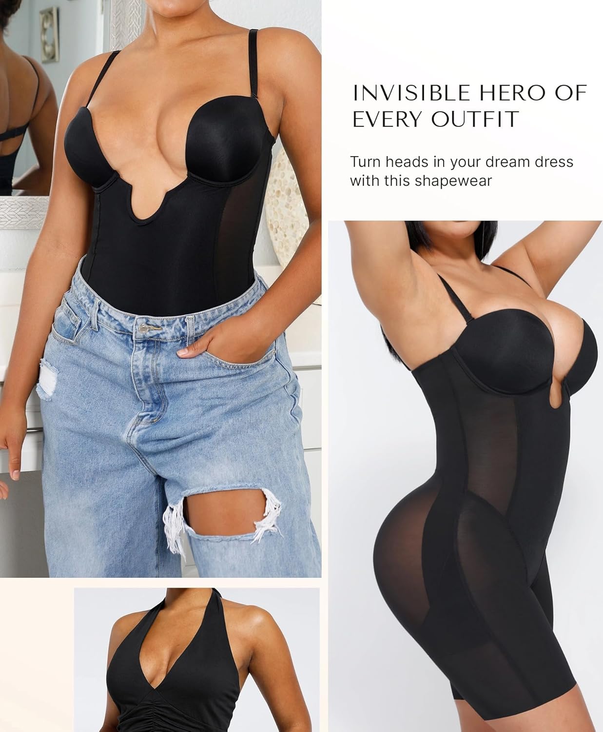 Strapless Shapewear for Women Deep Plunge Corset Tummy Control Backless Bodysuit Mid Thigh Full Body Shaper