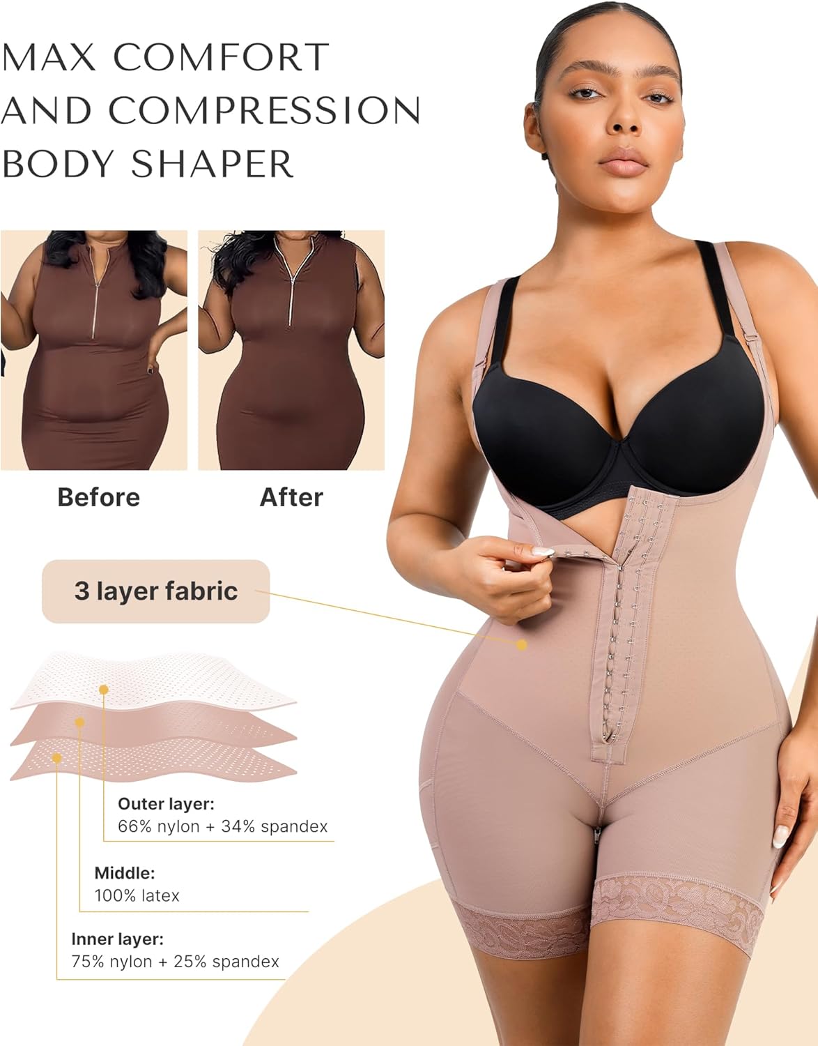 Fajas Colombianas Shapewear for Women Tummy Control plus Size Postpartum Body Shaper Butt Lifting Bodysuit