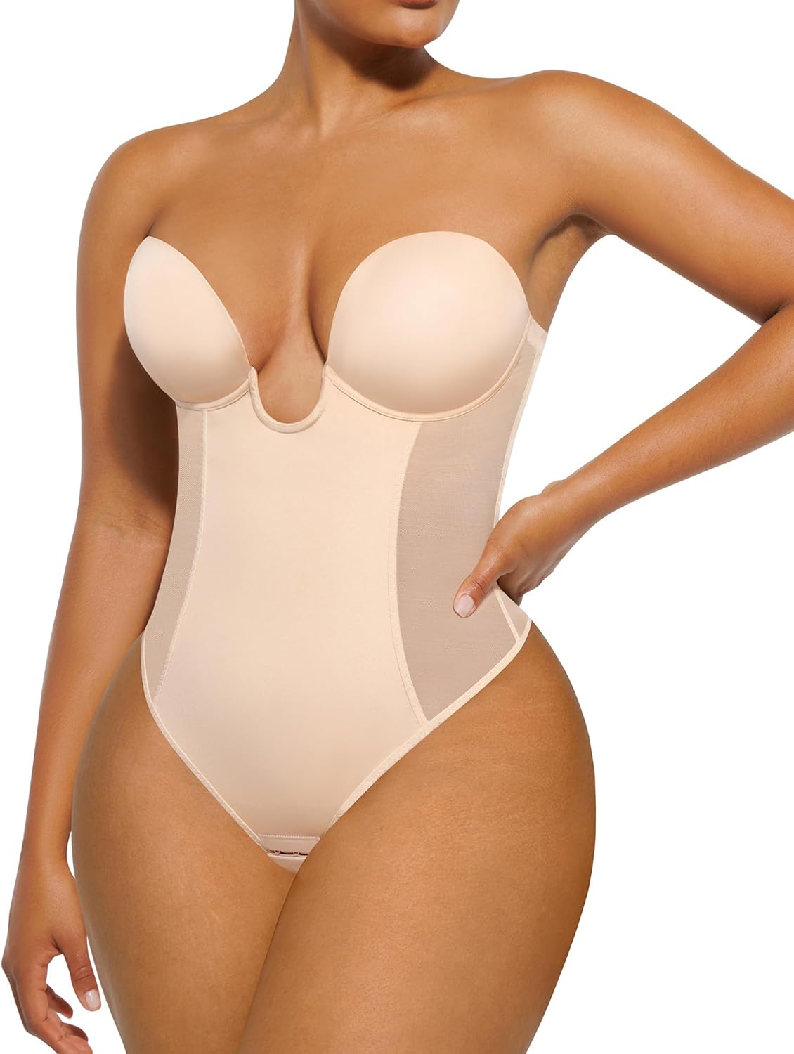 Strapless Shapewear for Women Deep Plunge Corset Tummy Control Backless Bodysuit Mid Thigh Full Body Shaper