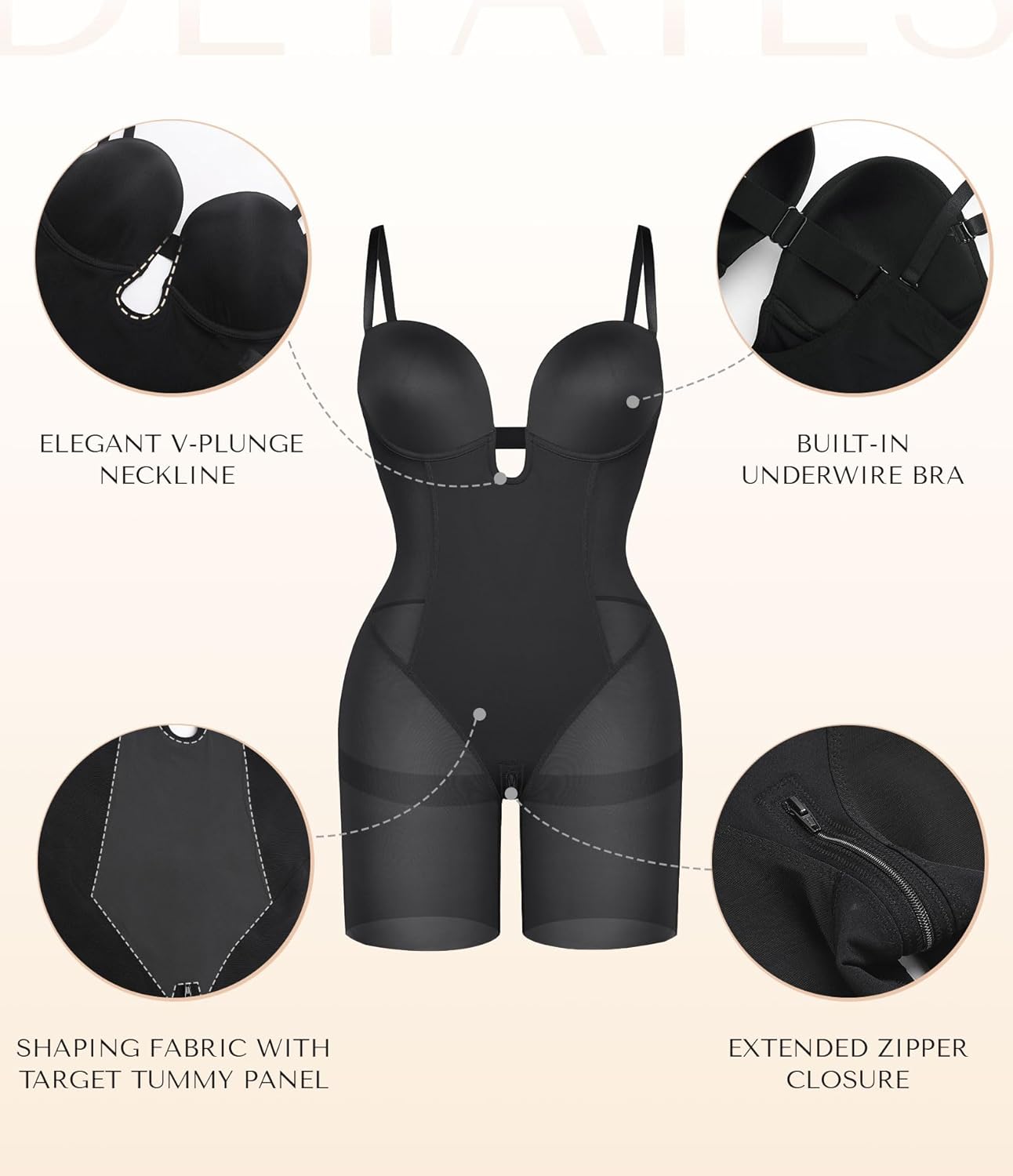 Strapless Shapewear for Women Deep Plunge Corset Tummy Control Backless Bodysuit Mid Thigh Full Body Shaper