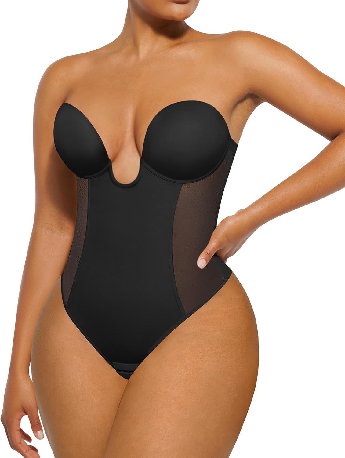 Strapless Shapewear for Women Deep Plunge Corset Tummy Control Backless Bodysuit Mid Thigh Full Body Shaper