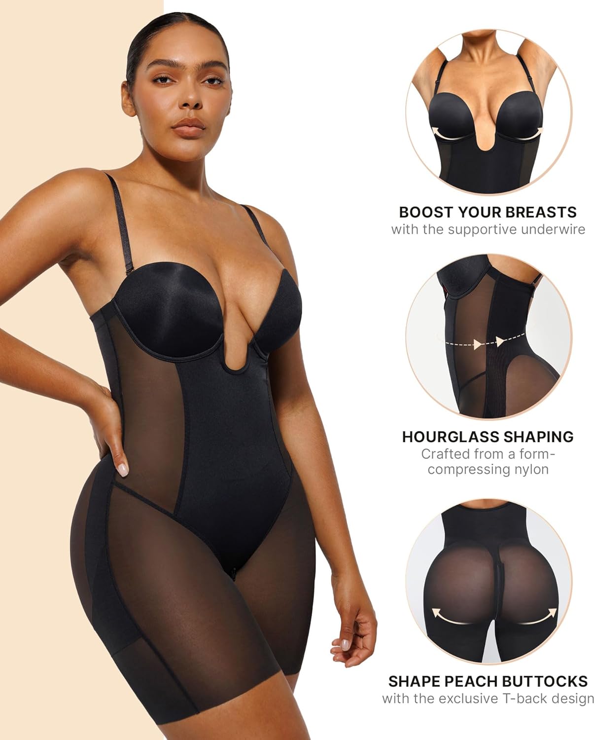 Strapless Shapewear for Women Deep Plunge Corset Tummy Control Backless Bodysuit Mid Thigh Full Body Shaper